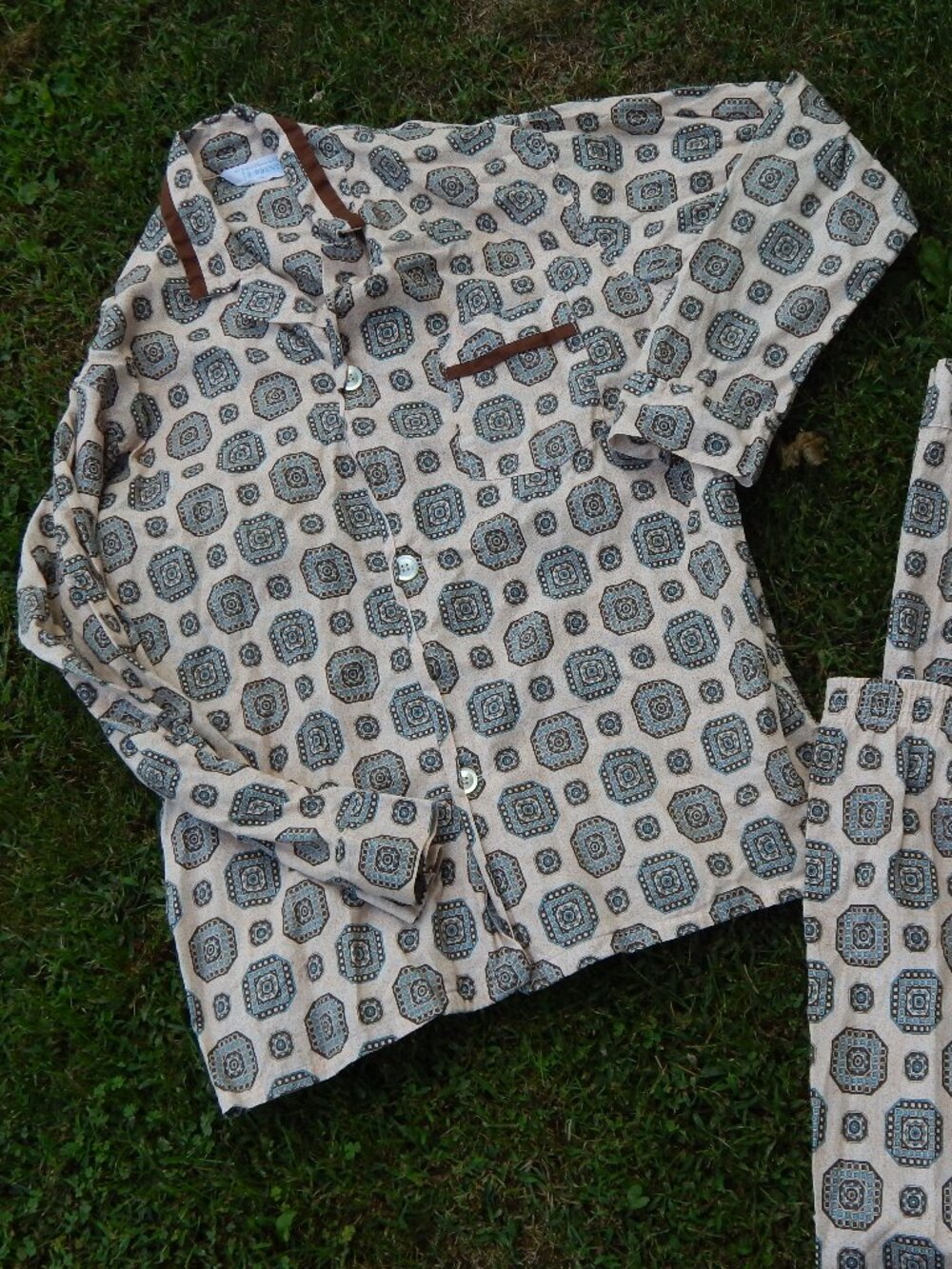 Vintage Mens Brent Paisley 2pc Pajamas Set Pants Top Nice